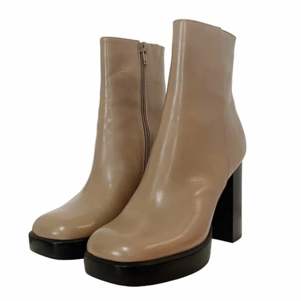 NEW Jeffrey Campbell Retro 70s Platform Boot Taupe Beige & Black Leather Size 8 - Picture 2 of 13